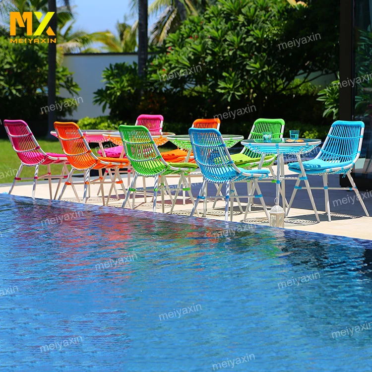 MX Leisure outdoor garden decor plastic blue rattan backyard dining furniture set