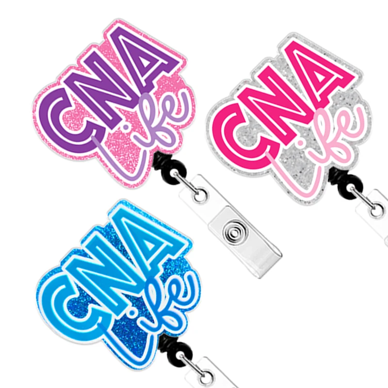 New RTS Medical Nurse Shiny UV CNA logo Holder Retractable Alligator clip Yoyo ID card holder Acrylic Badge Reel
