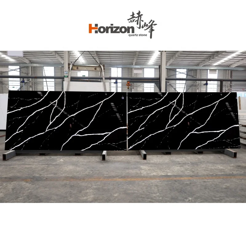 Недорогая китайская мраморная плита из искусственного камня Horizon полированный камень столешница Черного Кварца