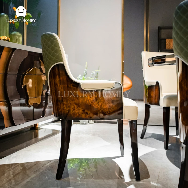Italian Luxury Diamond Leather Design Chairs Dining Room Chair 6 Seaters Leather Wooden Luxury Dining Chairs For Dining Table