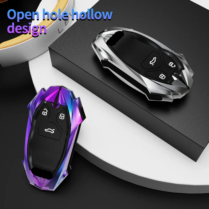 Zinc Alloy Leather Car Logo Key Case Cover Shell for Audi A6 A7 A8 E-tron Q5 Q8 C8 D5 Remote Key Fob Holder Auto Accessories