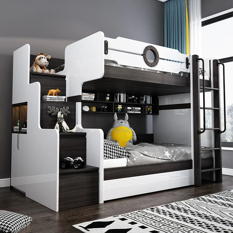 latest Modern fashion design children furniture bunk bed children kids furniture  double With stairs wardrobe
