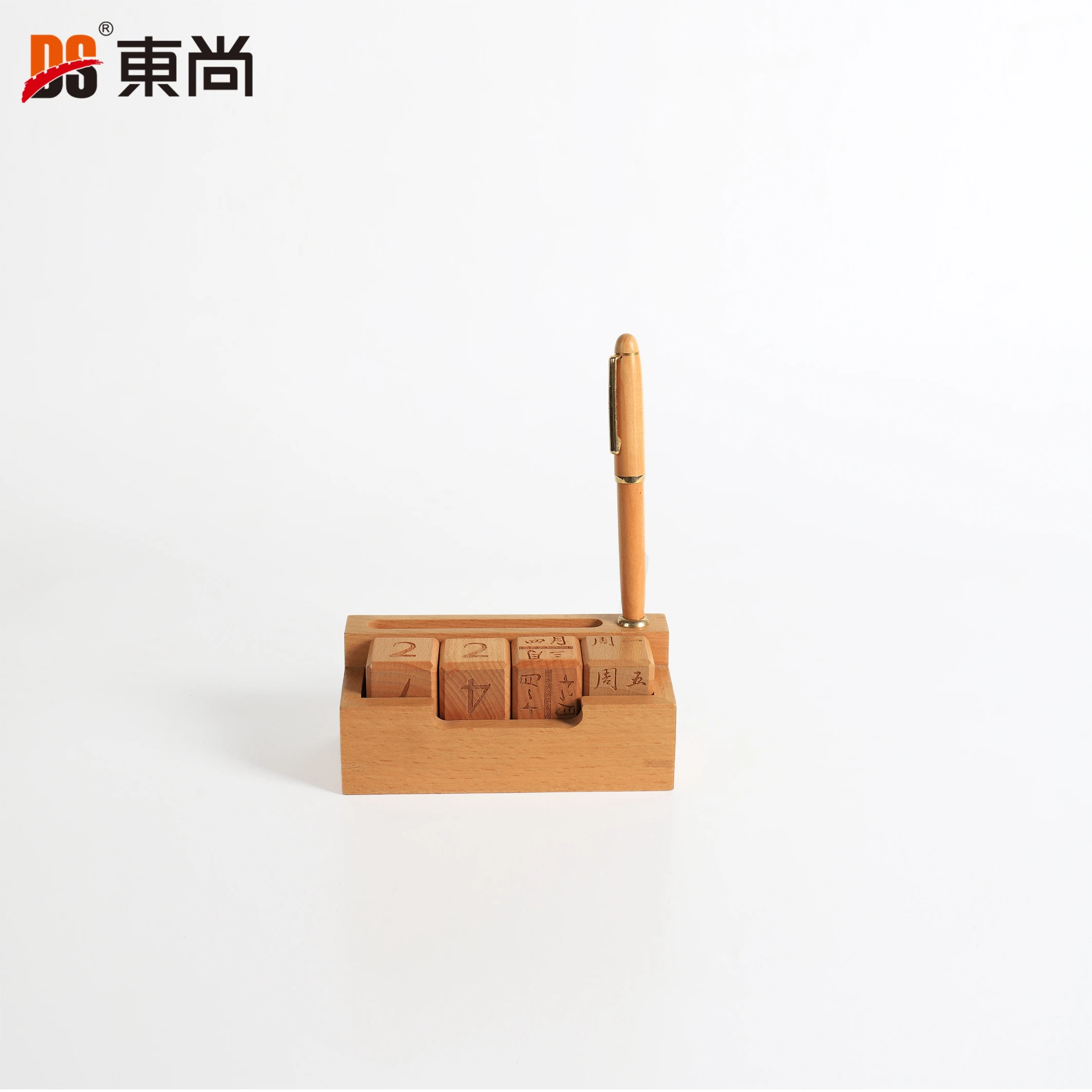 Design Desktop Decor Business Cards Slot Wooden Box Perpetual Calendar Perpetual Wooden Cross Wood Stands DS Custom Logo New