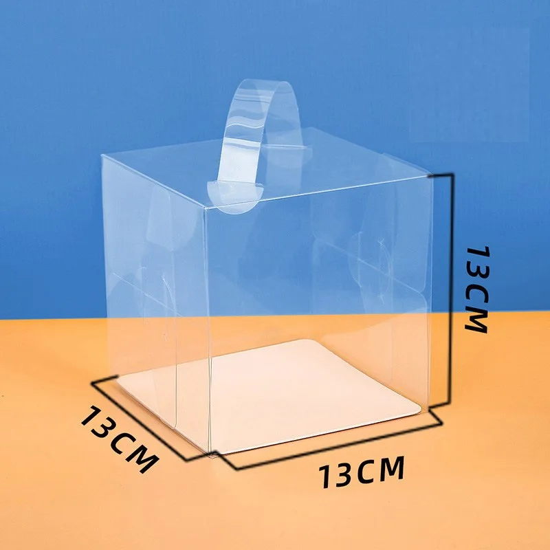 Small size clear plastic PET cake box with board and handle