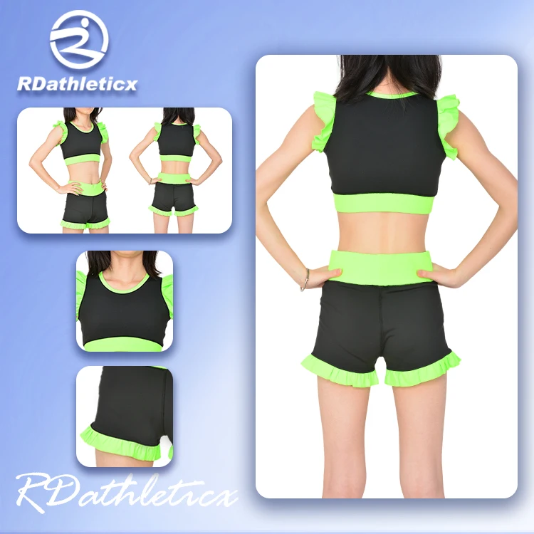 Long sleeve crop top and shorts performance cheer practice wear kids cheerleader outfits