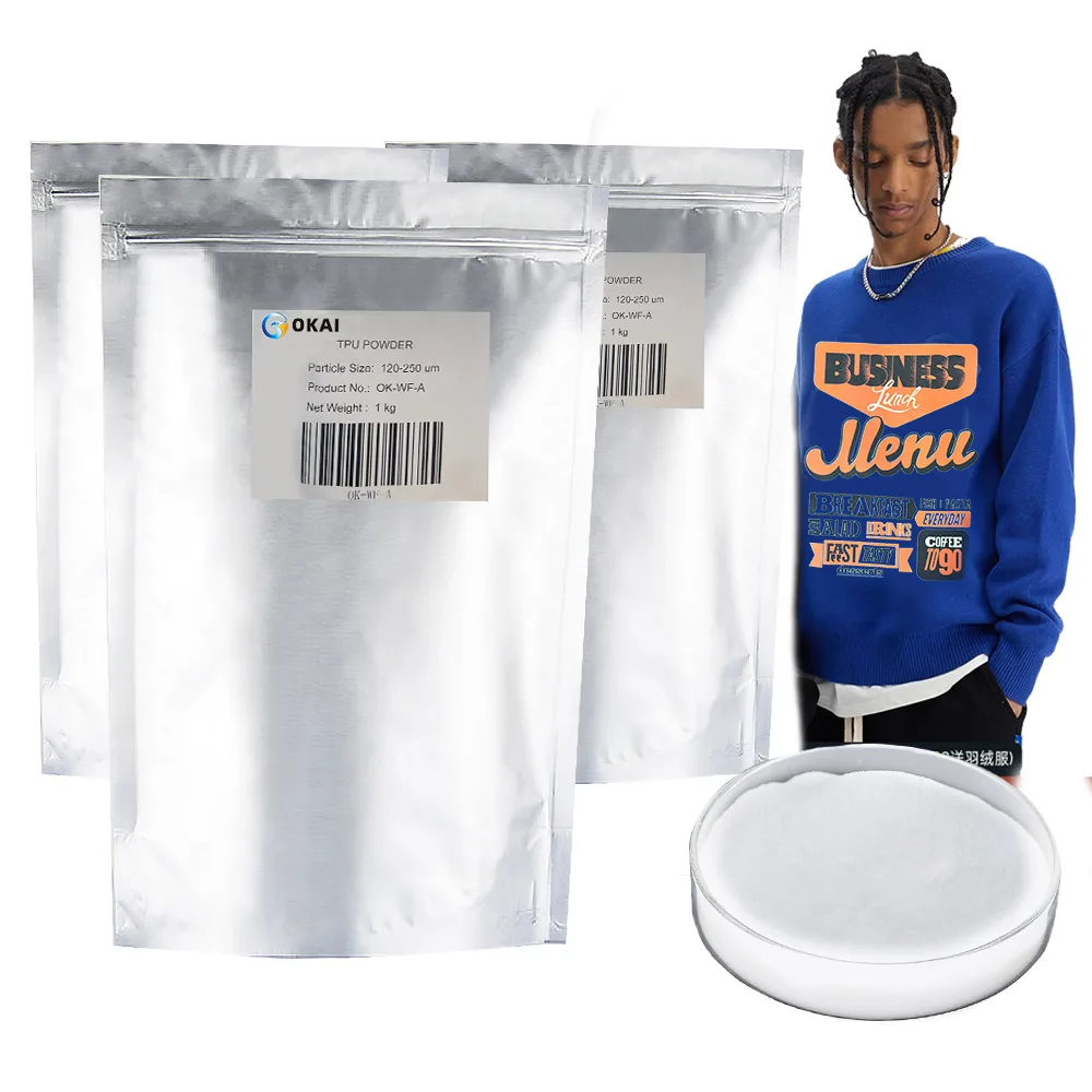 OKAI Excellent quality DTF Adhesive White Hot Melt Powder for Heat Transfer Hot Melt Adhesive EVA White Hotmelt Powder