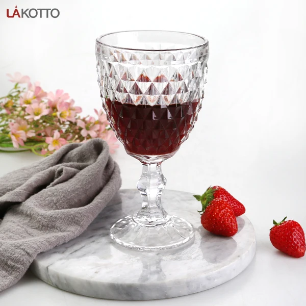 Factory Wholesale Colored Goblet Wine Water Glass Pressed White Blue Glass Goblets Vintage