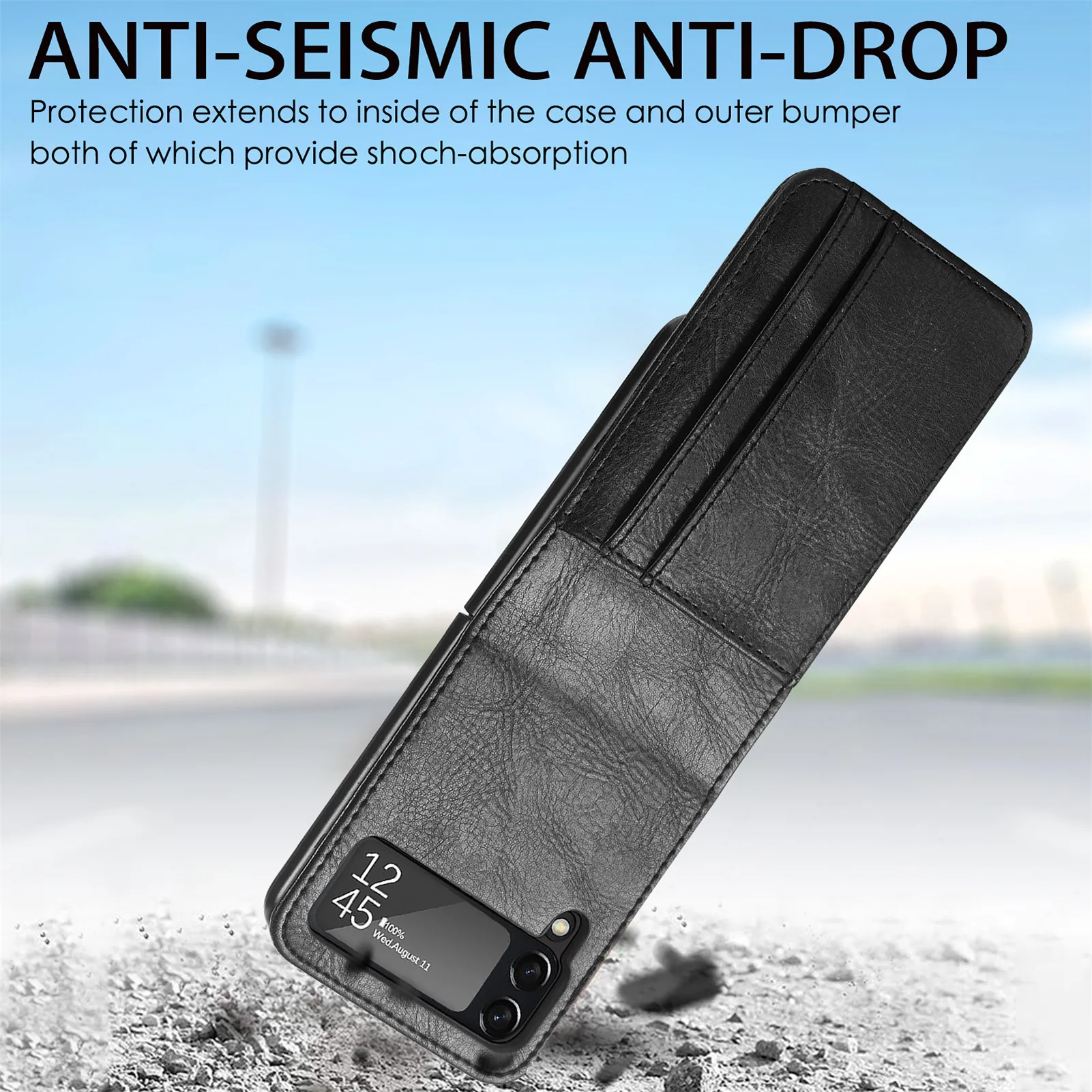 Business Phone Case Build In Card Holder Leather Flip Cover Wallet Function Phone Case for Samsung Galaxy Z Flip 3 4