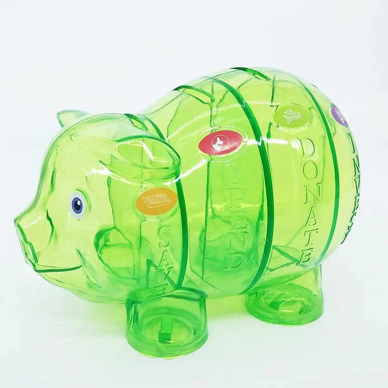 Promotional Gift Transparent Plastic Money Boxes Green Four Compartment PS Piggy Bank Coin Bank