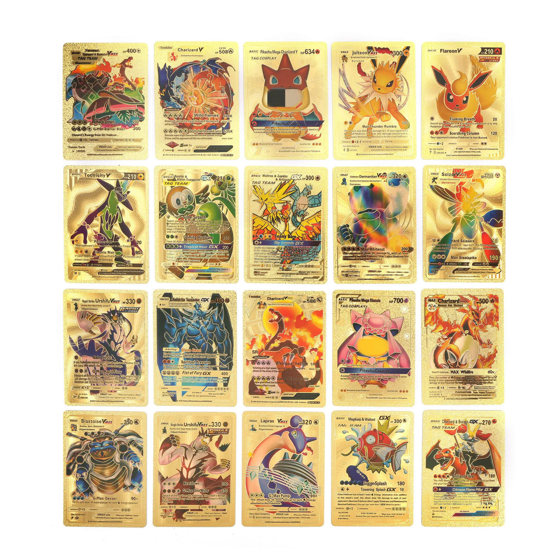 Wholesale Popular 55pcs/box Foil Poke Mon Card English French Spanish Germany Gold Foil Pokemoned Game Card