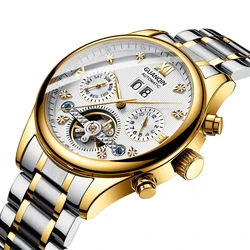 Top Brand GUANQIN Men Business Automatic Mechanical Watch Waterproof Wrist Watches Stainless Steel strap
