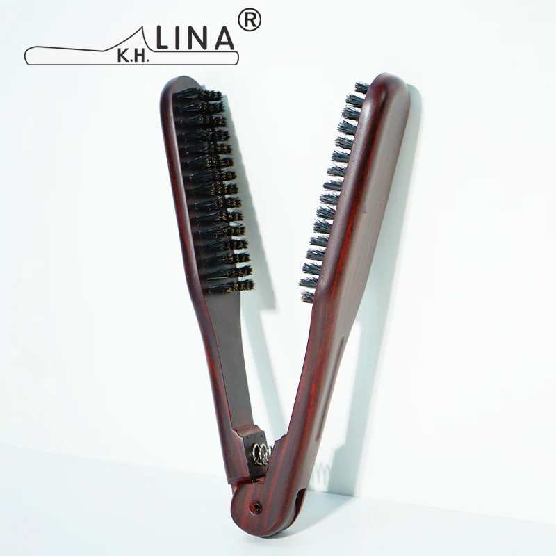 Customized Logo Wooden V Hair Brush Straightener Brush Double Sided Straightening Air Vented Hair Brush