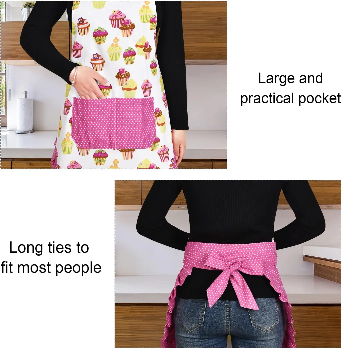 Cotton Parent and Child Aprons Cupcake Pattern Cute Baking Ruffles Apron Adjustable Kitchen Apron for Women and Daughters