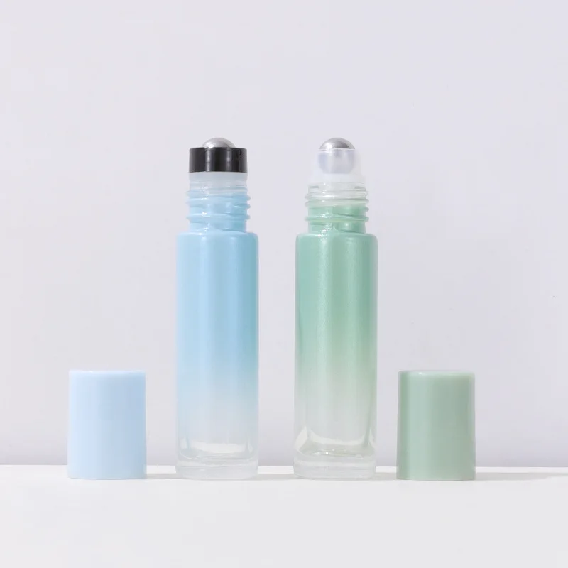 Luxury 5ml 10ml Gradient Colored glass pearl glossy essential oil roll on refillable perfume bottle