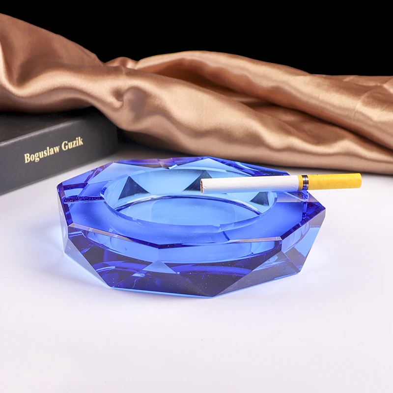
High quality blue crystal glass cigar ashtray on sale 