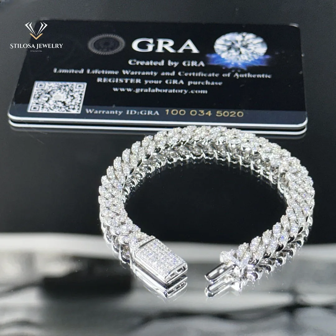 Fashion Jewelry luxury Bracelet cute necklace 6mm 8mm Width couple Vvs moissanite Cuban Link Chain With Silver Bracelet