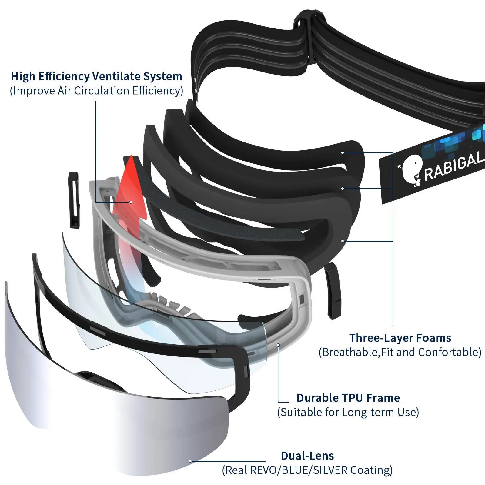 UV400 Ski Sports Glasses With Customizable Logo Double Sided Anti Fog And Anti Ultraviolet Ski Goggles For Men And Women