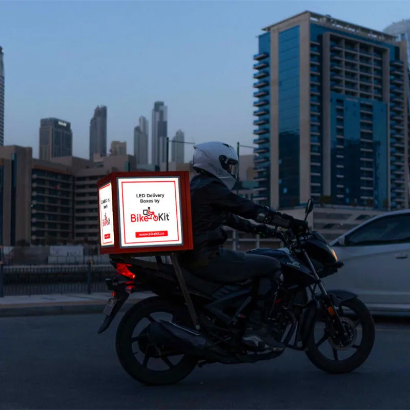 FRP Plastic Delivery Box LED Light Side Open Fiberglass Motorcycle Food LED Delivery Boxes