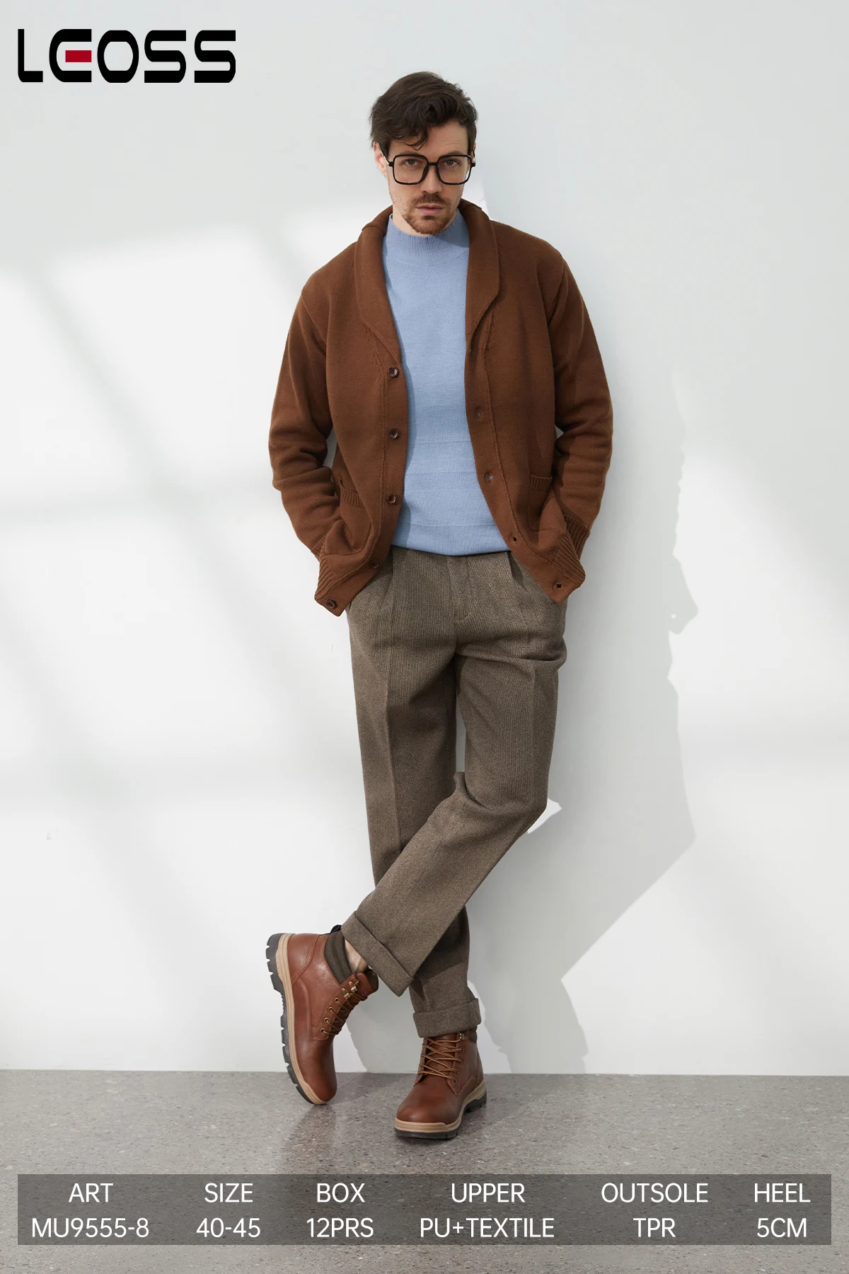 Wholesale Leather Fashion Trend Lace-Up Solid Lace-Up Ankle Casual Shoes Martin Boots