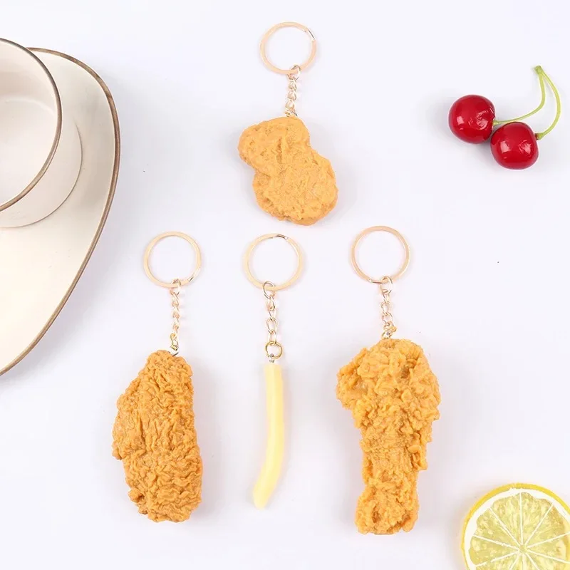 Simulation fried chicken keychain food model fun fried chicken wings keychain bag ornaments wholesale