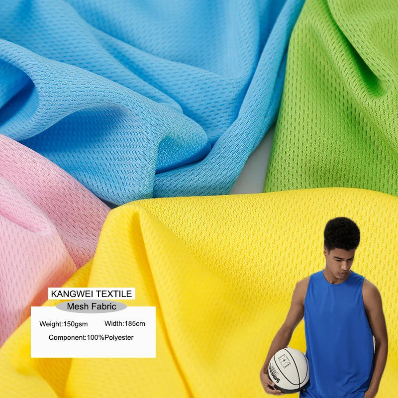 Custom Fabric Printing 100 Polyester Rpet Low Moq 150GSM T-shirts Bird Eye Mesh Fabric For Polo Soccer Shirts Football