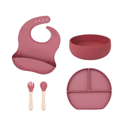 Cartoon Rice Bowl Gift Baby Feeding Eco Silicone Tableware Set Baby Bib Plate Custom Top Seller Supplies Silicone Tableware