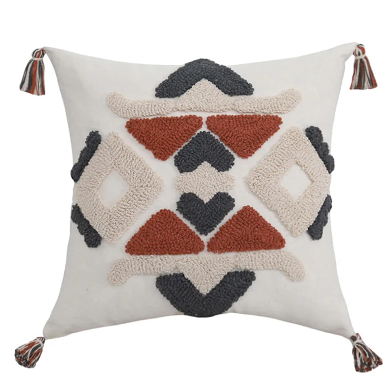 Modern Decorative Geometric Cushion with Tassels Tufted Boho Throw Pillow Cover