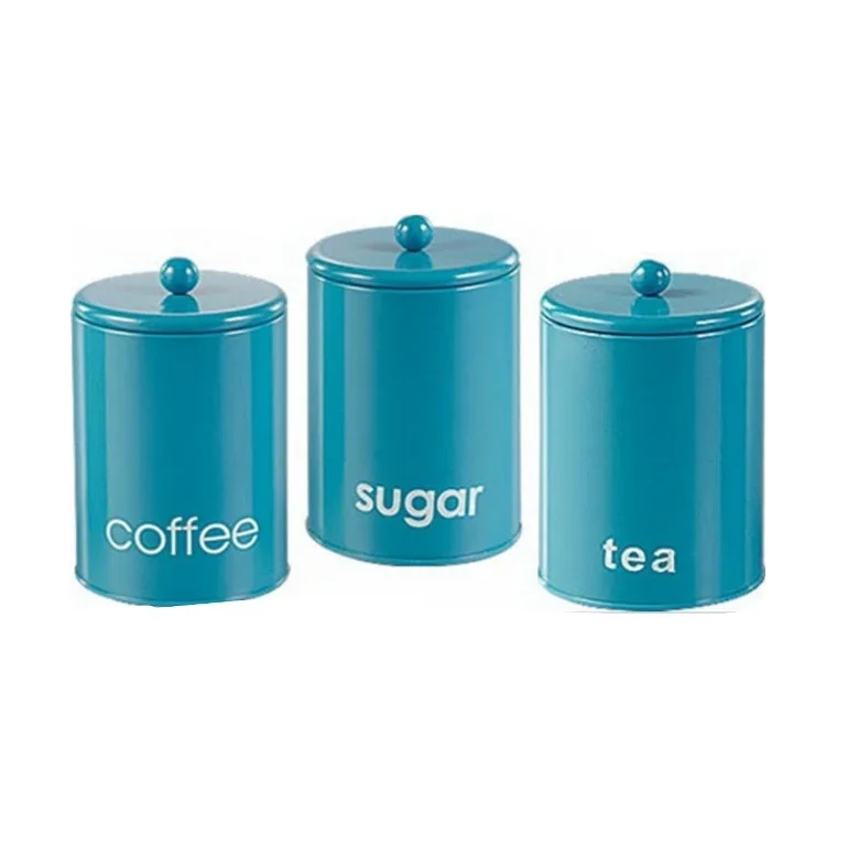 SET OF 3 HANDMADE GALVANIZED KITCHEN CANISTERS SET KITCHEN ROUND FOOD CONTAINER FOR SUGAR COFFEE TEA
