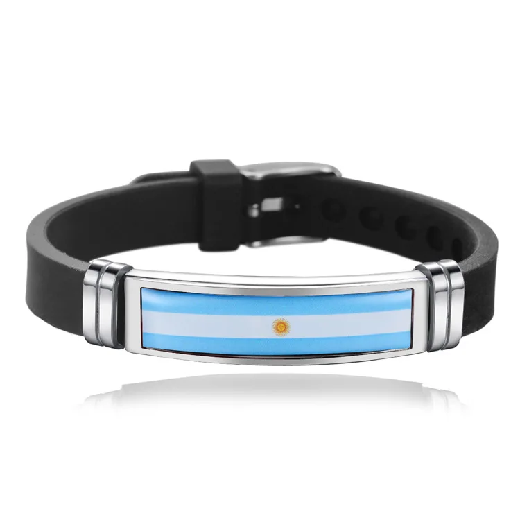 Black Silicone Material Argentina Flag Bracelet Stainless Steel Clasp Unisex Wristband Jewelry Bangle Bracelet For Sports Game
