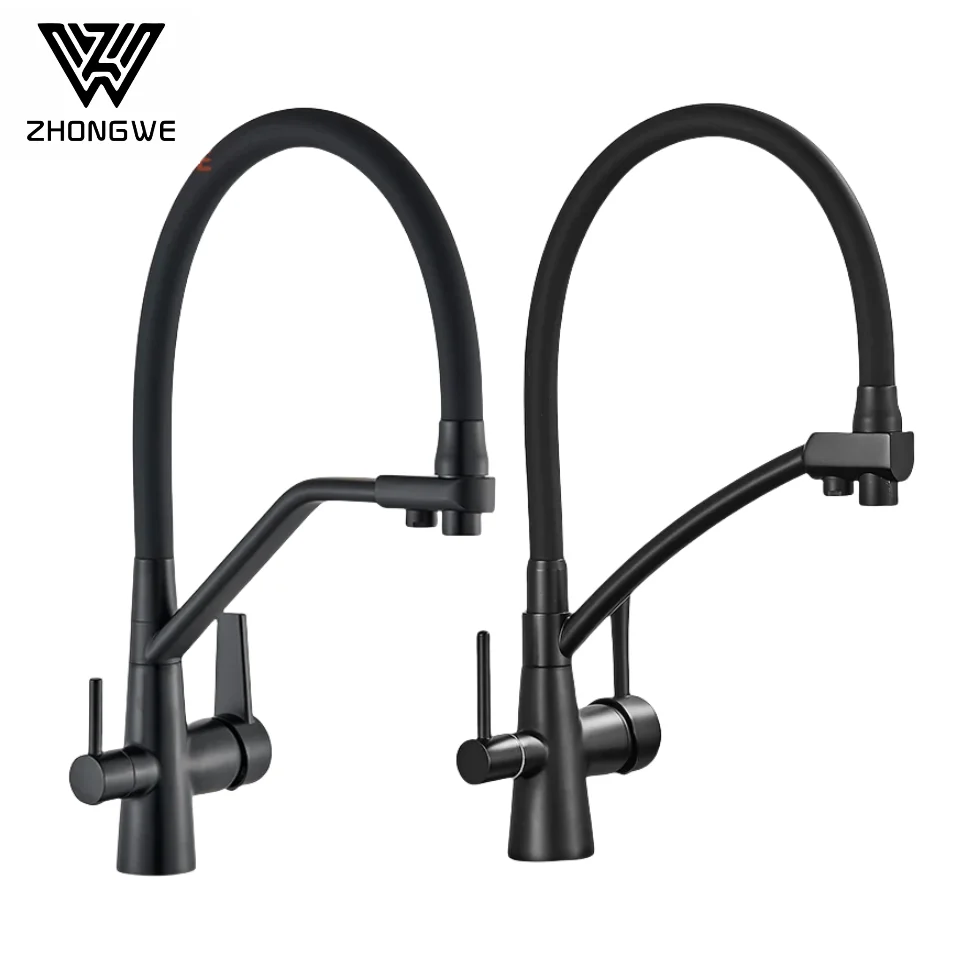Gunmetal Brass Kitchen Faucet With Filtered Water Two Function Sink Tap One hole Double Handle Cold And Hot Mixer