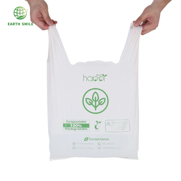 Customized Logo Compostable Biodegradable Plastic T- Shirt Shopping Grocery Bag