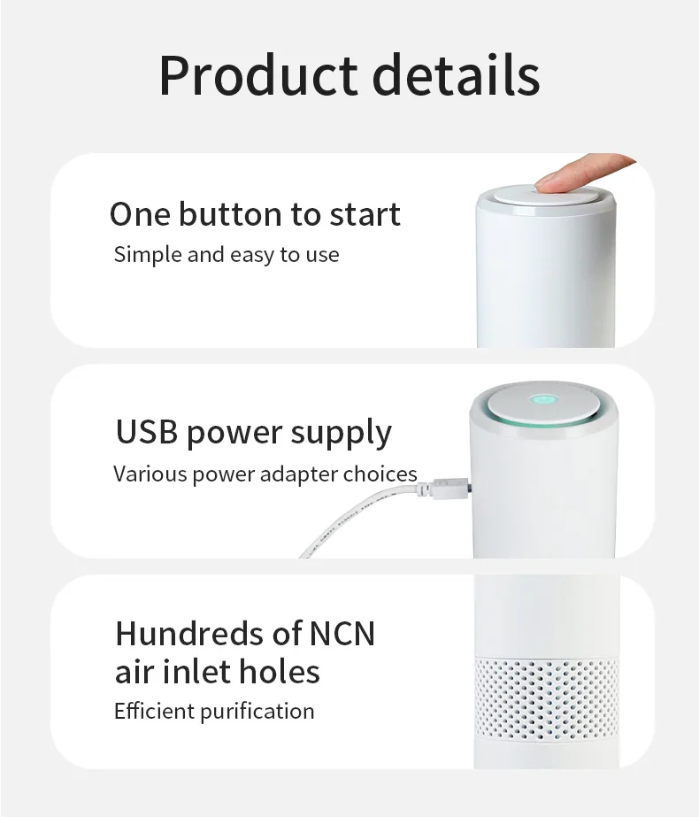 Portable Ionization Air fresher Dual USB Port Multi-function HEPA Filter Car Home Office Negative Ion UV air purifier