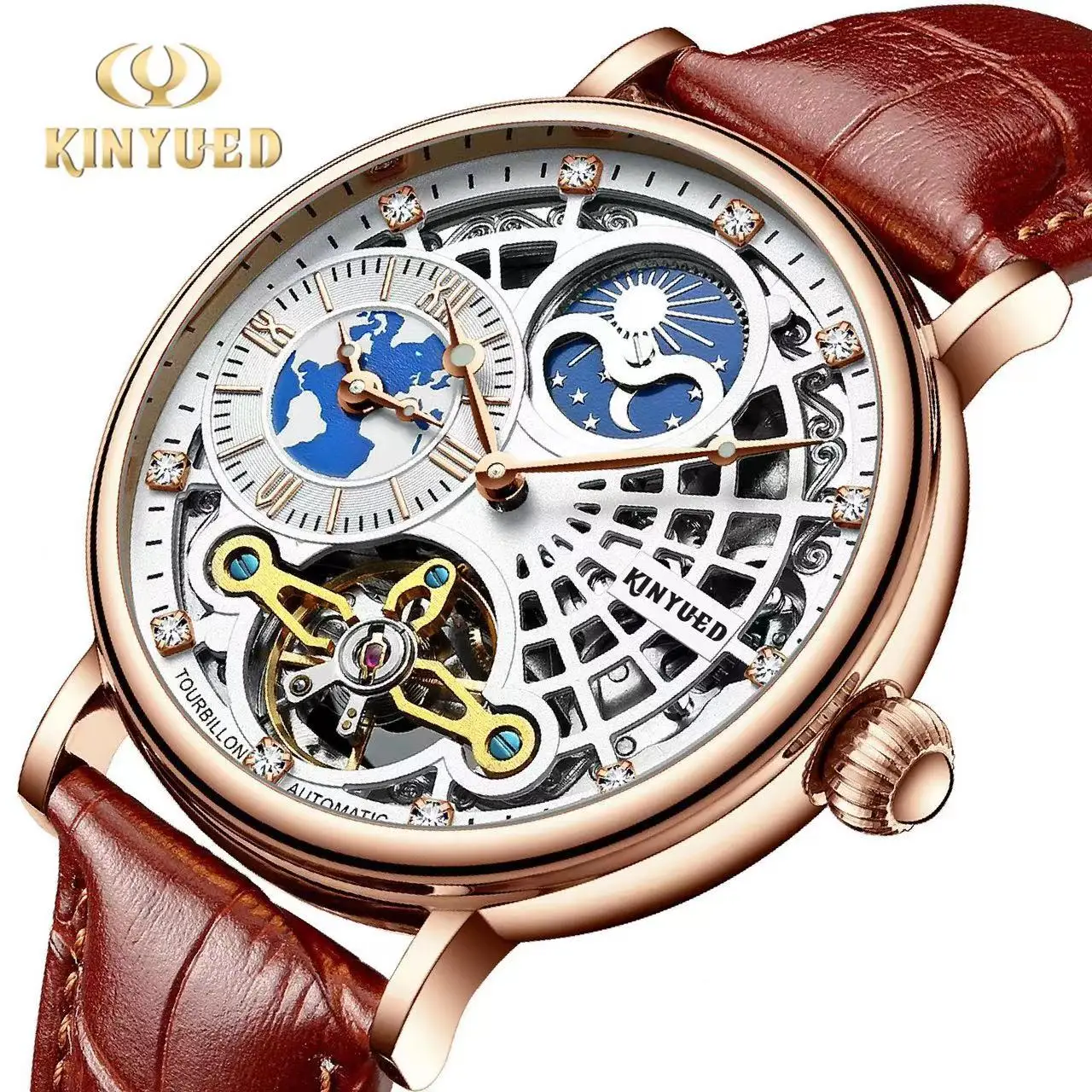 Fast Shipping Luxury Watch Moon Phase Fashion Design Tourbillon Automatic Mechanical Watch for Men