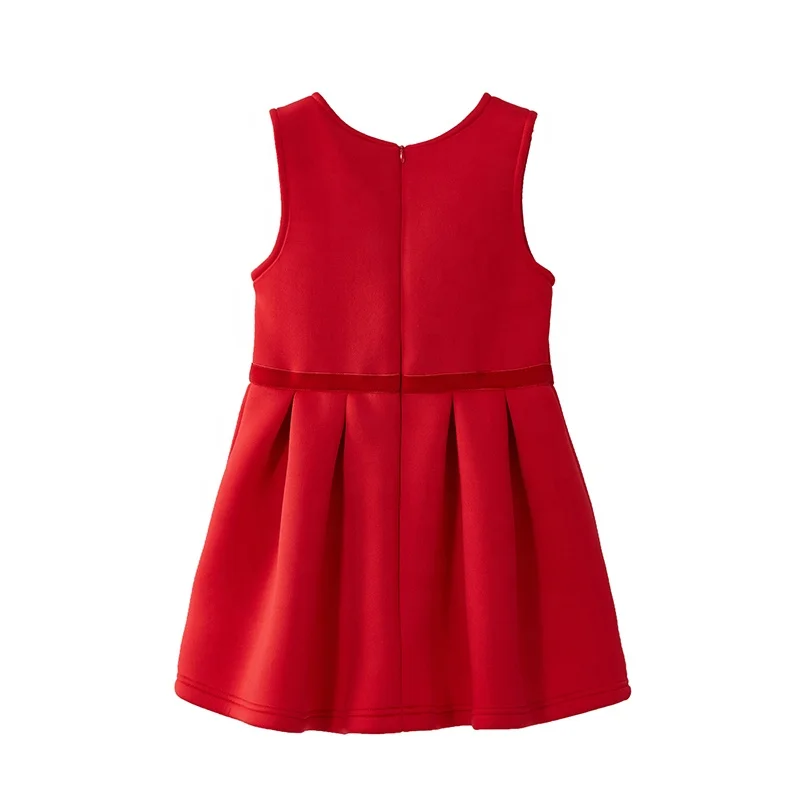 
2021 elegant red sleeveless thick new year bow girls dress for autumn, winter 