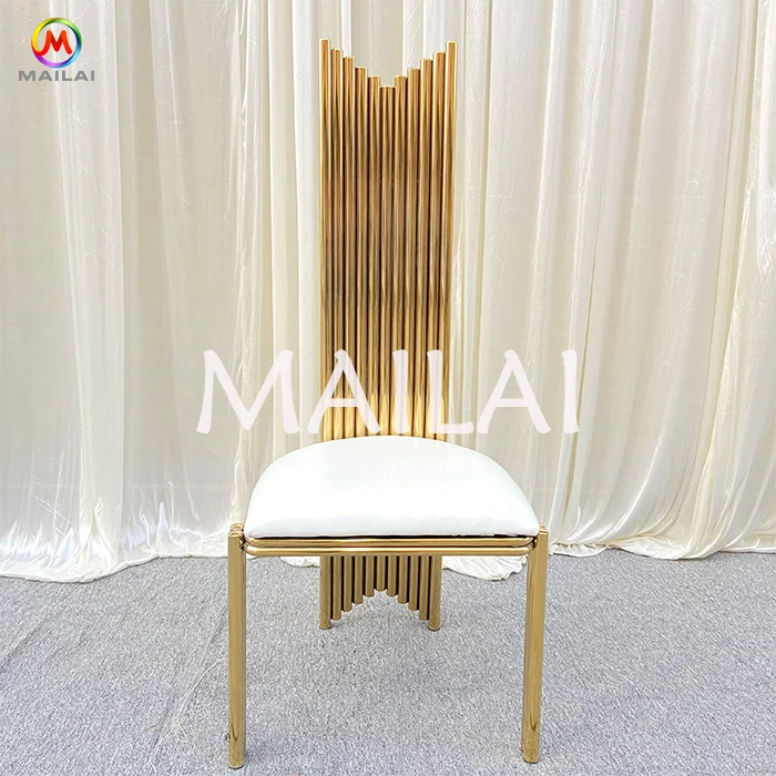 Hotel furniture luxury gold dining chair stainless steel high back event wedding dining chair