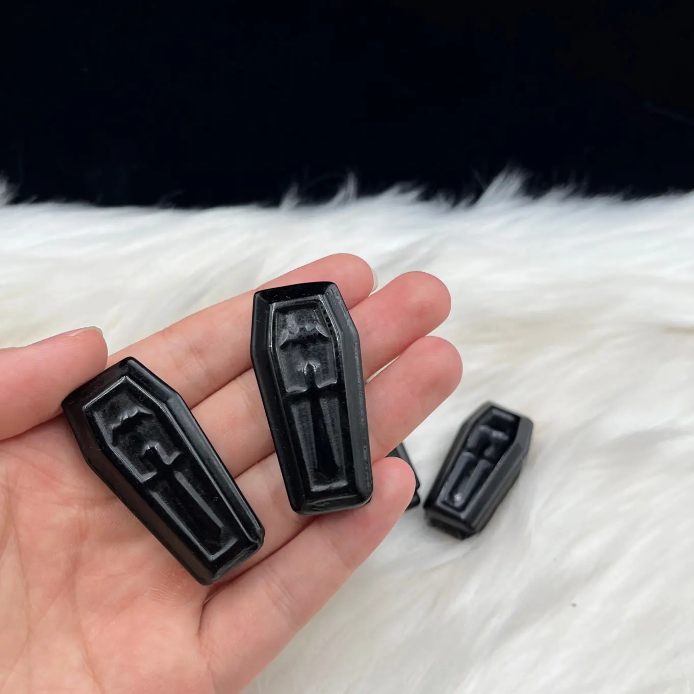 Natural Obsidian Crystal Coffin For Decoration