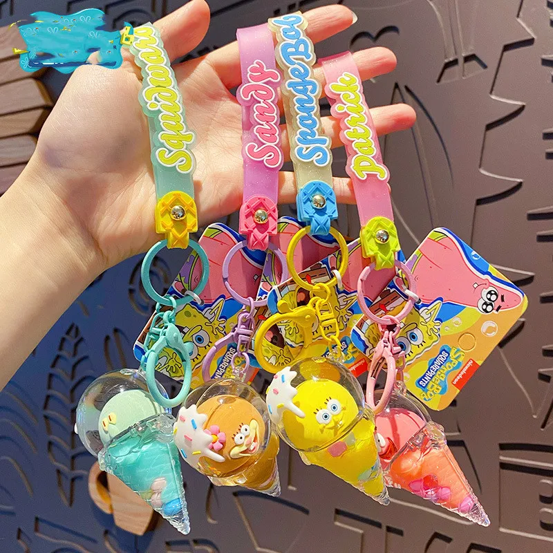 New Keyring Ice Cream Shape Acrylic Key Chain Cartoon Creative Cute Couple Quicksand Floating Liquid Keychain