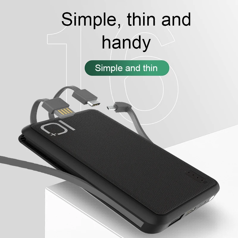 Внешний аккумулятор 10000 мАч собственный мобильный источник зарядки портативный внешний со скрытым зарядным кабелем для ios Android