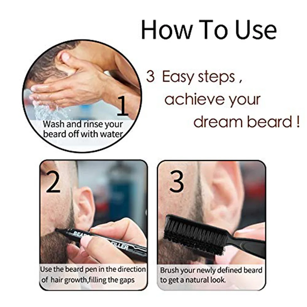 Wholesale Professional Men Hair Styling Waterproof Beard Brush Beard Natural Filling Pen Set