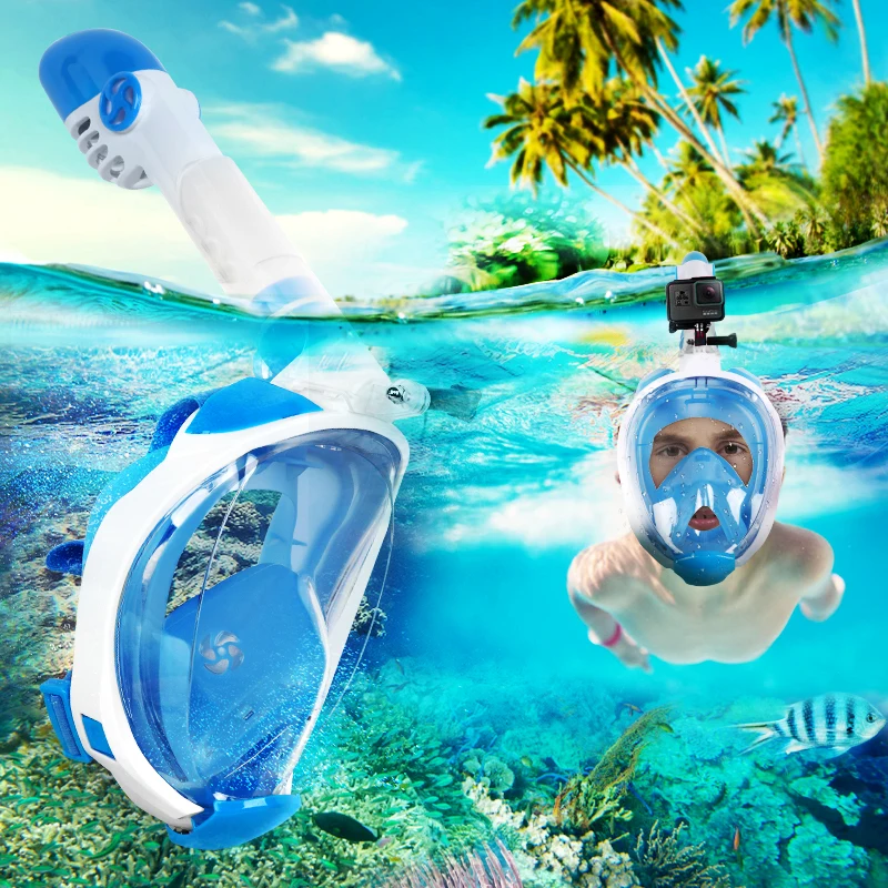 High Quality Anti Fog Freebreath Silicone Kids Full Face Snorkel Mask with Detachable Camera Mount