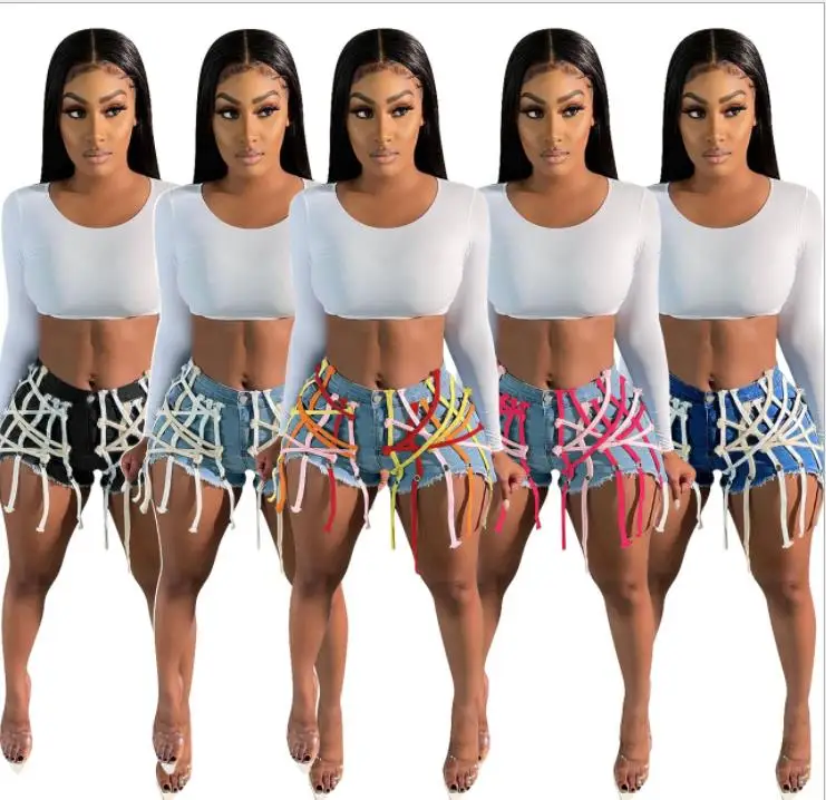 Новое поступление 2021, летняя новая модная женская одежда, джинсовые шорты кукурузного цвета, джинсовые шорты с завязкой и стиркой