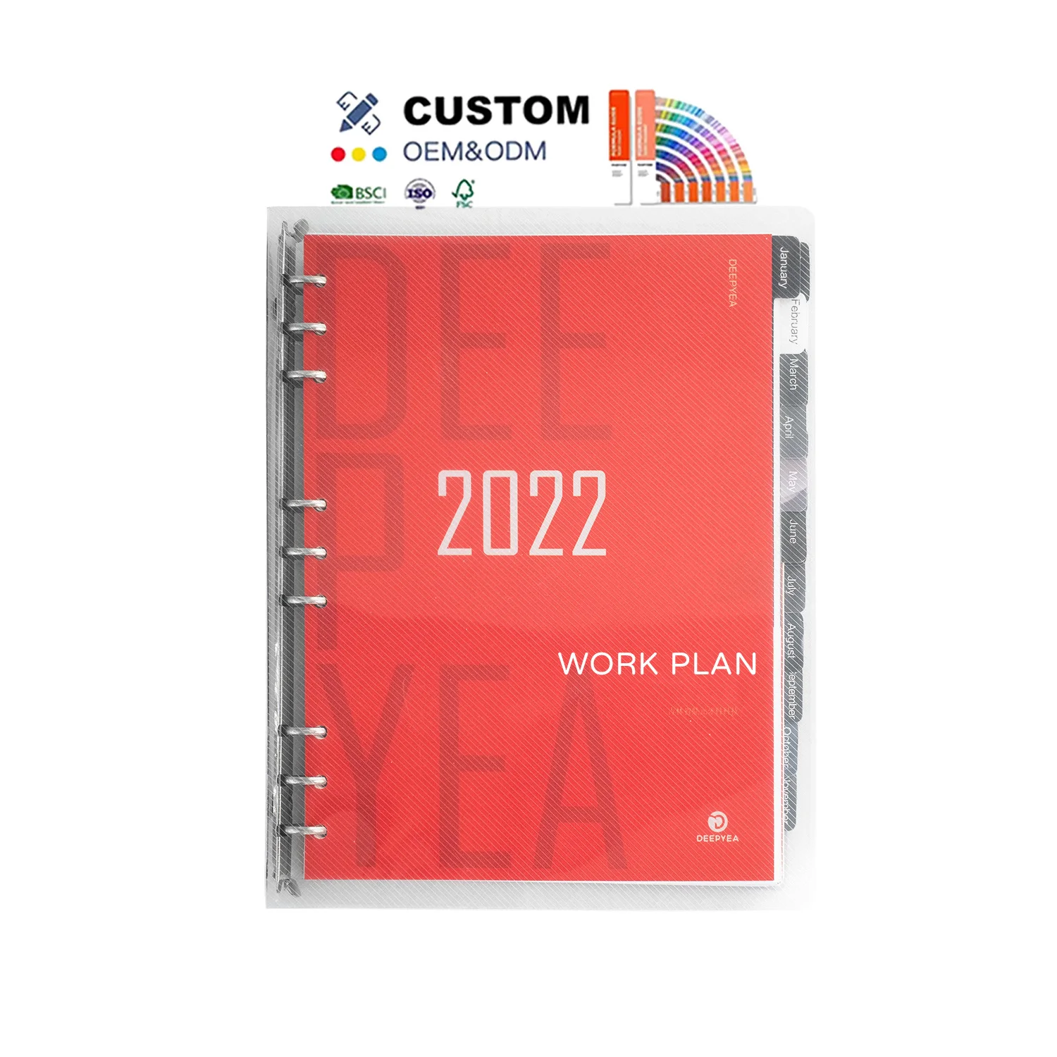 Customized A4 A5 B5 Pvc Cover 9 Rings Binder Clip Notebook For Annual Planning