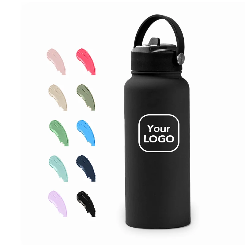 Custom LOGO 32oz soft touch rubber paint sports tumbler 1000ml Insulated vacuum flask stainless steel gym sports water bottle