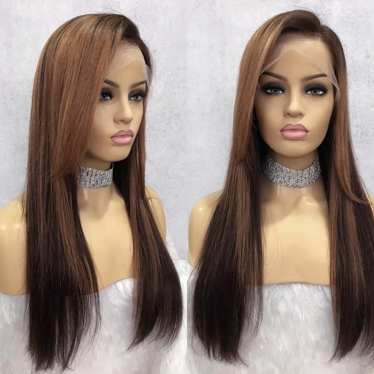 Real Product Presentation Dark Brown Color Long Straight Lace Wigs Top Grade European Raw Human Hair Glueless HD Lace Front Wig