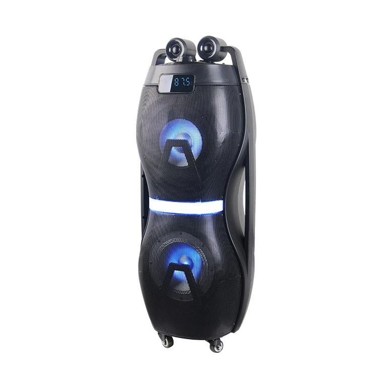 Portable subwoofer speaker LED light professional outdoor karaoke stereo party speaker with wheel