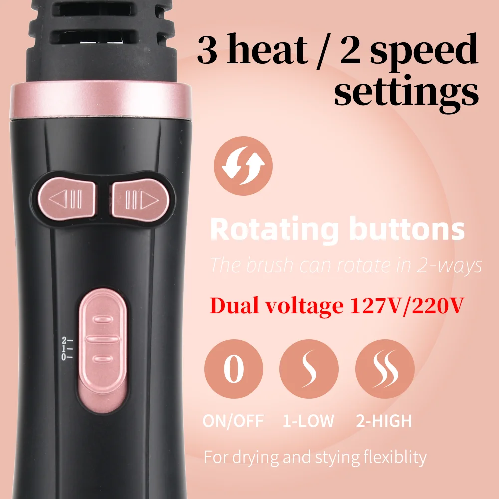 Pritech Auto Rotating Hair Dryer Brush Dual Voltage Hot Air Brush with left/right rotating