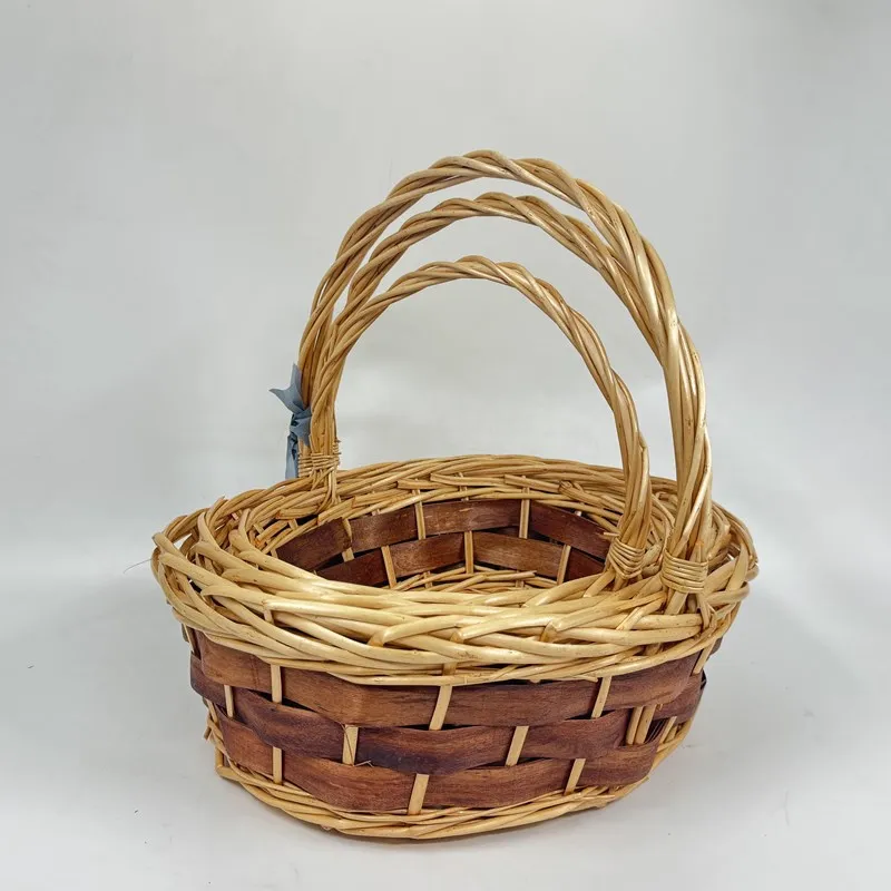 Hand Woven Wicker Wood Chip Gift Basket