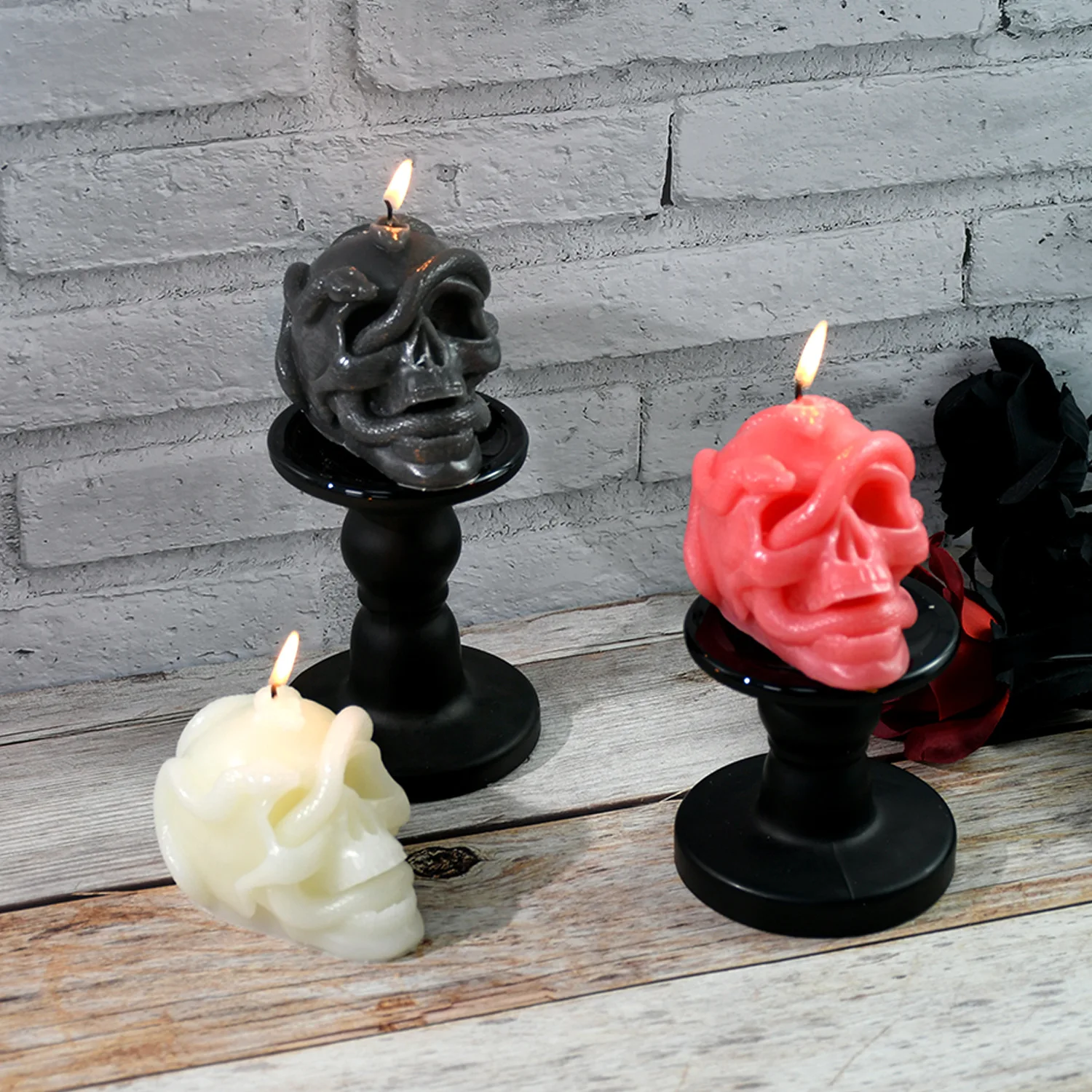 diy drop glue mold Halloween double snake skull silicone mold plaster candle ornaments mold