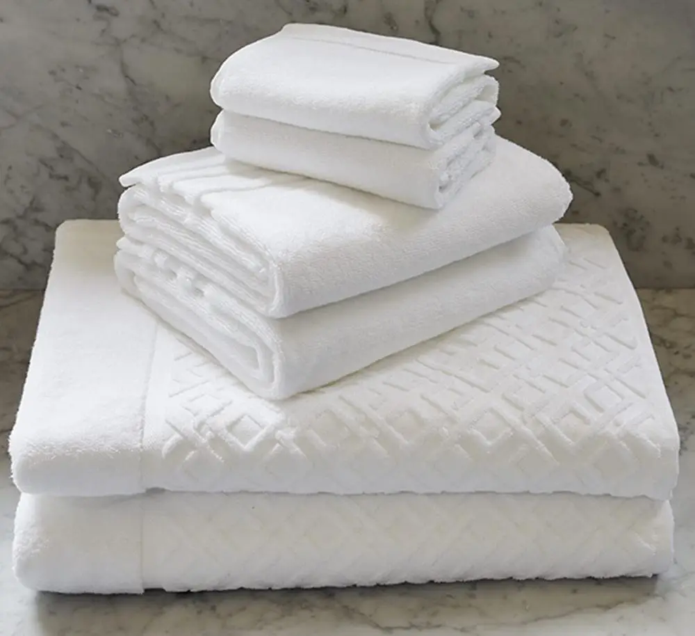 High Quality Luxury 100% Cotton Jacquard Pattern SPA towels Dobby Border Face Hand Bath Towel Set for 5 Star Hotel