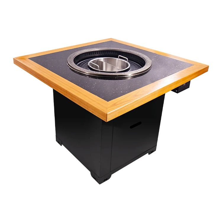 AOBL Smokeless Hot Pot Barbecue Table Customized Solid Wood Rock Board Marble Round Baking and Rinsing Integrated Equipment
